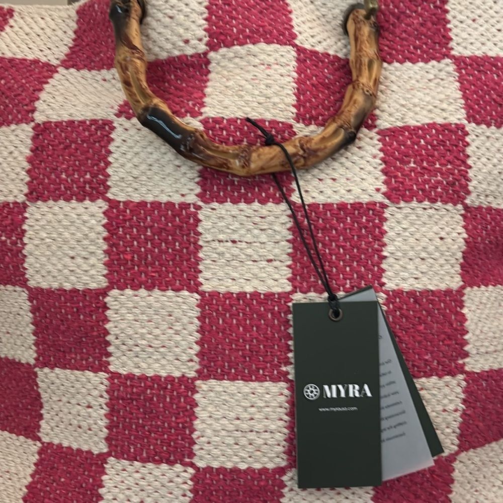 Myra classic Cottage Checker Tote in Pink - Picture 4 of 9